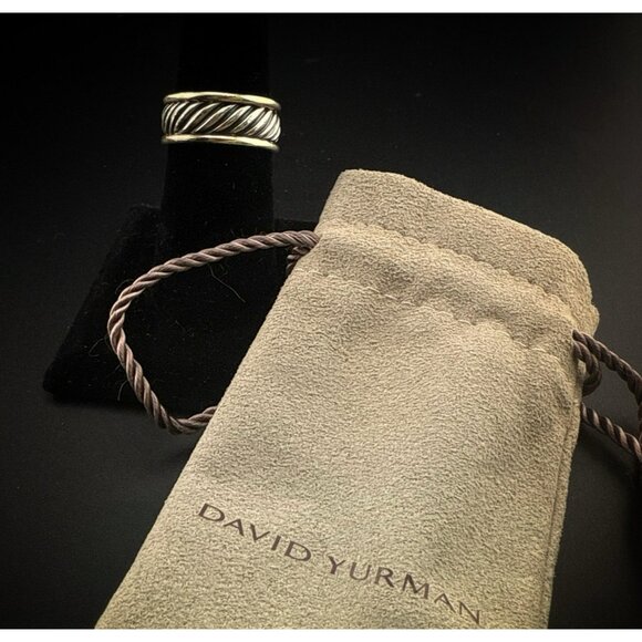 David Yurman Ring Sterling Silver 14K Gold Cable Band Twist Cigar 7.5 Mixed Meta - Picture 15 of 15